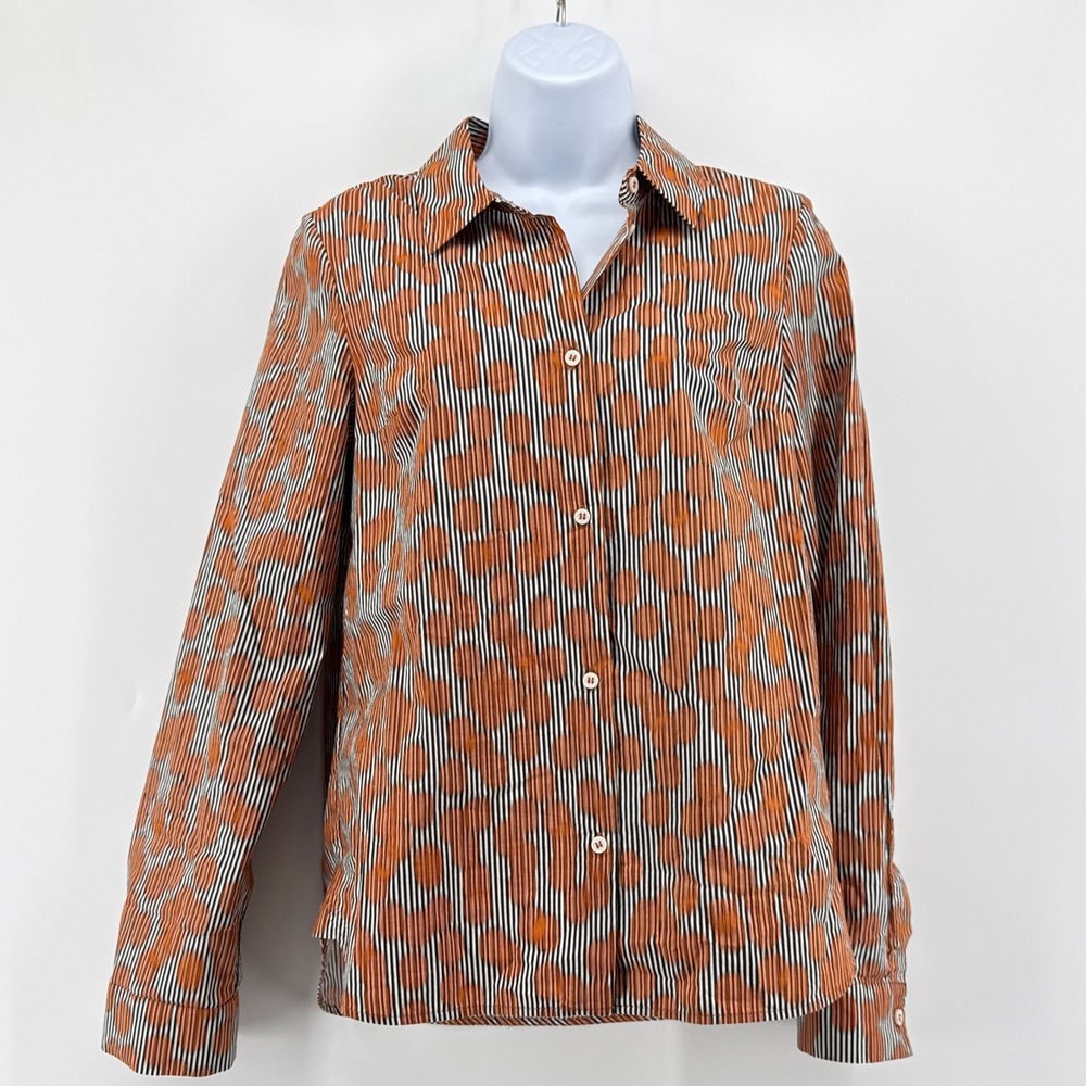 COS Striped Abstract Polka Dot Button Down Blouse Shirt 4 Orange Black Cotton